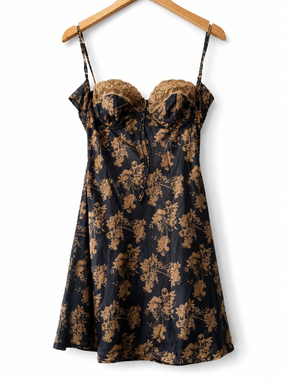 NWT Windsor Tied To You Backless Tie Navy Gold Floral Dress Sz L